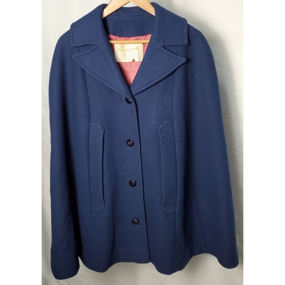 *RARE* Vintage 1970's Pendleton Navy Blue Virgin Wool Poncho Cape - Picture 2 of 8